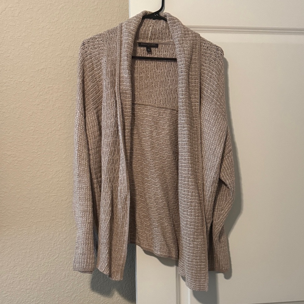 Banana Republic Beige Open-Front Shawl-Collar Cardigan